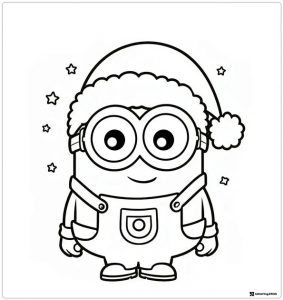 Minion Christmas Coloring Page with Santa Hat