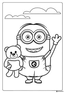 Minion Coloring Page holding a teddy bear