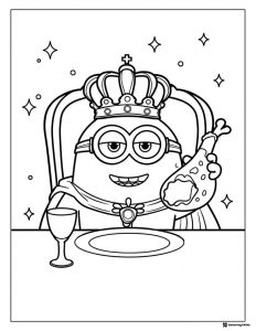 Minion King Coloring Page Eating Chicken Leg