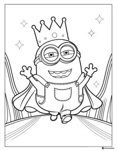 Minion King Coloring Page on Red Carpet