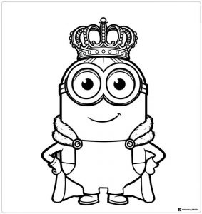 Minion King Coloring Page with Crown and Cape