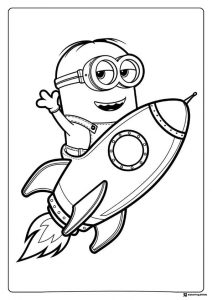 Minion Riding Rocket Coloring Page