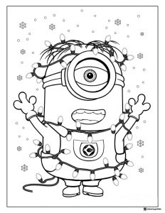 Minion Tangled in Christmas Lights Coloring Page