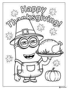 Minion Thanksgiving Coloring Page with Turkey and Pumpkin