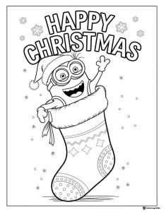 Minion in Christmas stocking coloring sheet