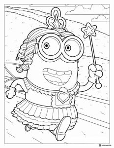 Minion princess with wand and crown coloring page