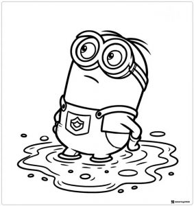 Minion standing in a puddle coloring page