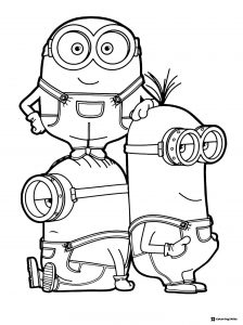 Minions Coloring Page Leaning on Each Other