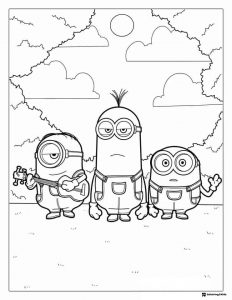Minions Coloring Page one playing guitar one grumpy