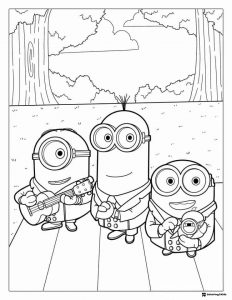Minions Coloring Page playing guitar and holding a toy