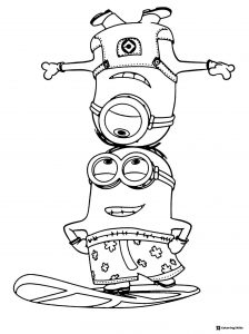 Minions on Surfboard Stacking Coloring Page