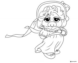 Miss Piggy in dress and hat coloring sheet