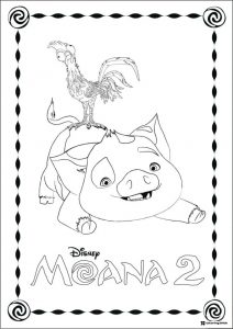 Moana 2 Coloring Page with Heihei and Pua