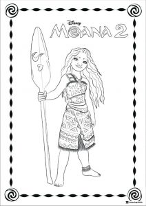 Moana 2 Coloring Page with Moana holding paddle