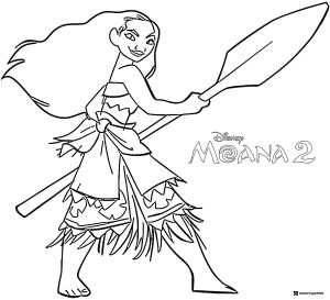 Moana 2 Coloring Page with Oar