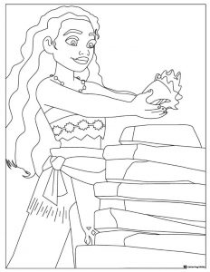 Moana Coloring Page Holding a Seashell