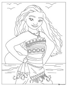 Moana Coloring Page at Sunset by the Ocean