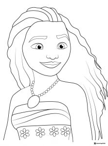 Moana Coloring Page close up with floral patterns