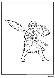 Moana Coloring Page holding a Large Paddle