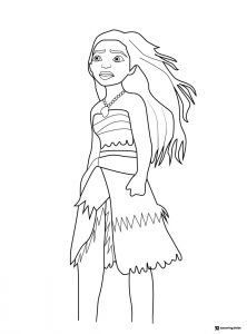 Moana Coloring Page with a determined expression