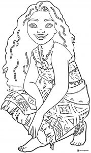 Moana Crouching Down Coloring Page