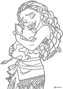 Moana Hugging Pua Coloring Page