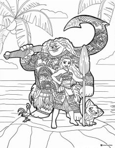 Moana Maui Pua Heihei Coloring Page on Island