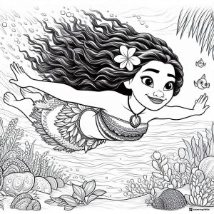 Moana Swimming Underwater Coloring Sheet