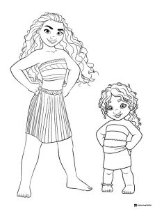 Moana and Baby Moana Standing Coloring Page