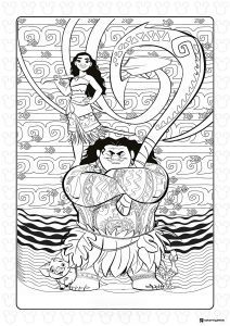 Moana and Maui Character Poster Coloring Page