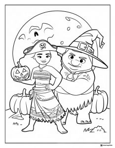 Moana and Maui Coloring Page in Halloween Costumes