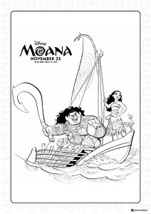 Moana and Maui Sailing Coloring Page with Text