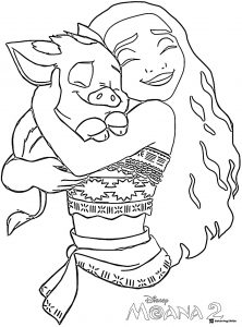 Moana and Pua Hugging Coloring Page