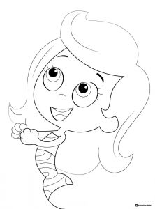 Molly Bubble Guppy smiling and looking up coloring page
