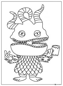 Monster with horns and scales coloring page