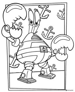Mr. Krabs Coloring Page as a robot surrounded by anchors