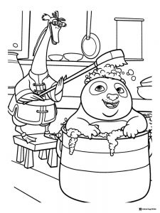 Mr. Ping washing Po in a tub coloring page