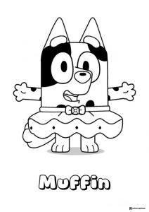 Muffin Coloring Page in a Dress with Arms Out and Smiling