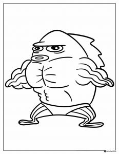 Muscular fish character Coloring Page