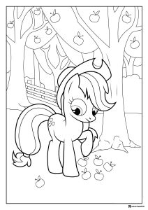 My Little Pony Applejack under apple trees coloring page
