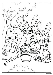 My Little Pony Easter bunny ponies with basket coloring sheet