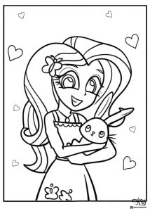My Little Pony Equestria Girls Fluttershy holding bunny coloring