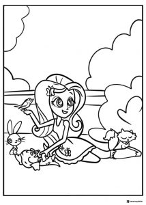 My Little Pony Equestria Girls Fluttershy with animals coloring