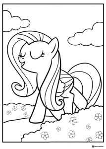 My Little Pony Fluttershy in a field of flowers coloring page