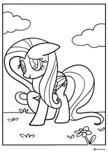 My Little Pony Fluttershy looking at a flower coloring