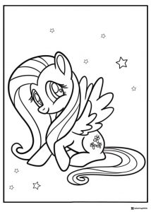 My Little Pony Fluttershy sitting with stars coloring page