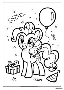 My Little Pony Pinkie Pie with party supplies coloring
