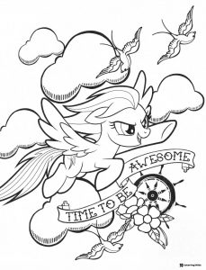 My Little Pony Rainbow Dash flying with banner coloring