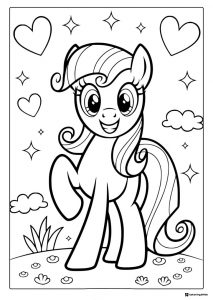 My Little Pony Rarity smiling with hearts and stars coloring page