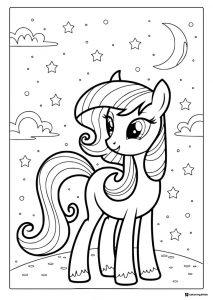 My Little Pony at night with moon and stars coloring